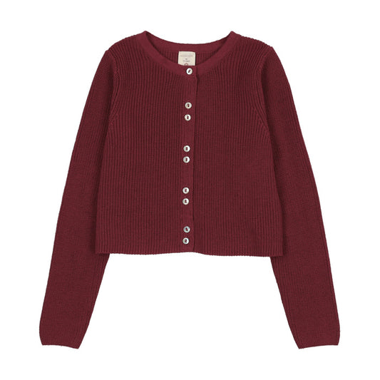 cardigan fine knit ribbed - deep red