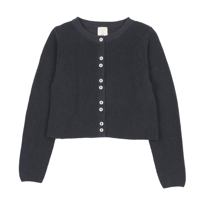 cardigan fine knit ribbed - navy