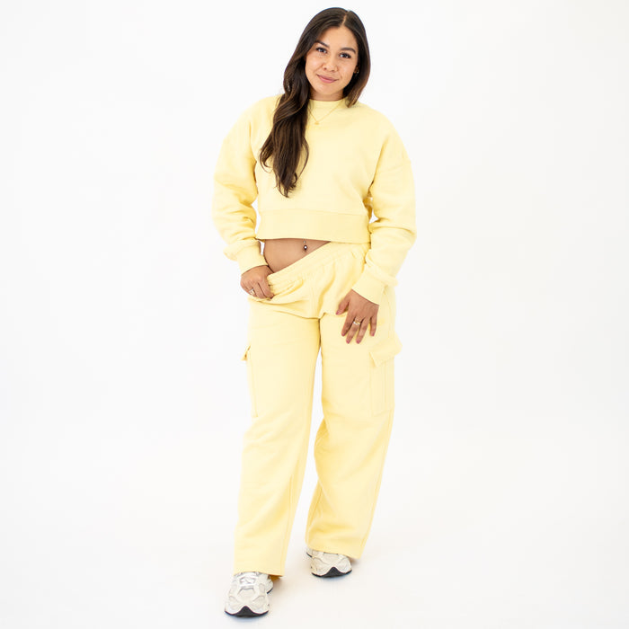 Cargo Wide Leg Sweatpant - Pastel Yellow -3