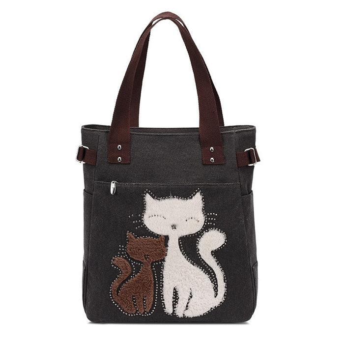 Cat Embroidered Canvas Bag