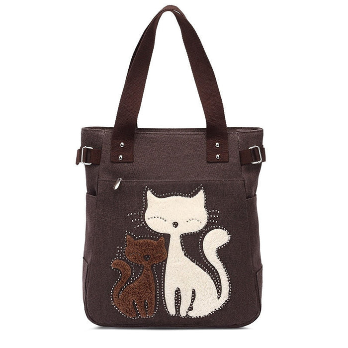 Cat Embroidered Canvas Bag