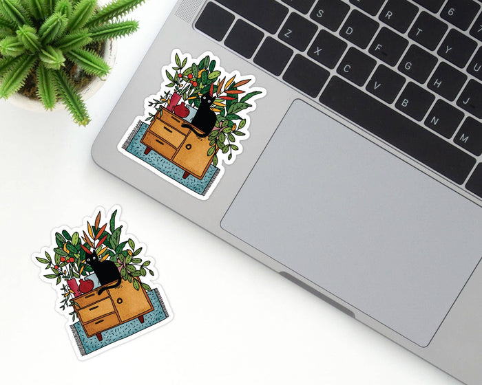 Cat in Plants Vinyl Sticker
