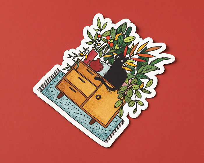 Cat in Plants Vinyl Sticker