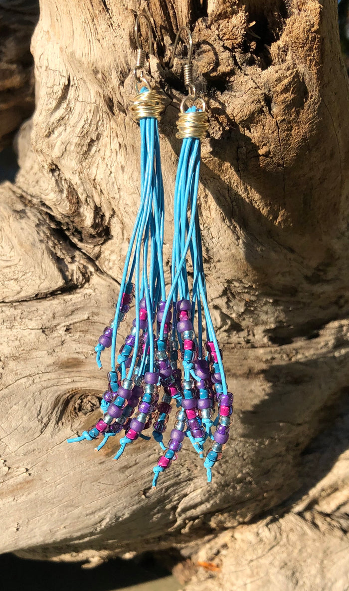 Cattail Leather Earrings - Berries
