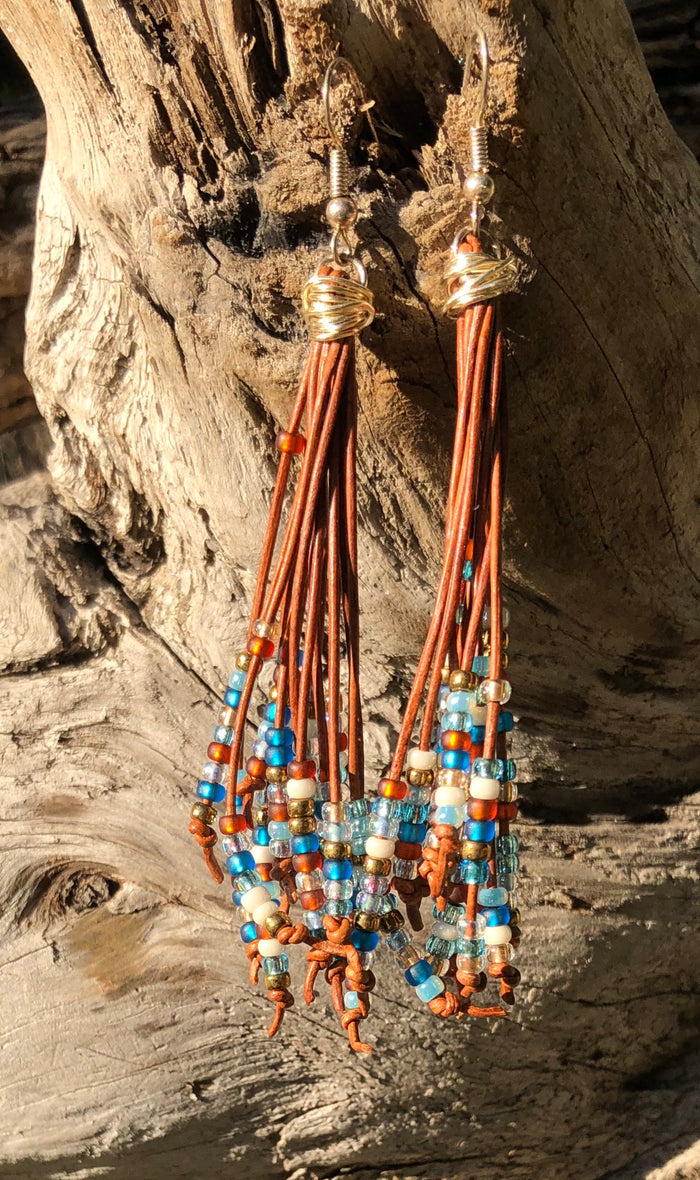 Cattail Leather Earrings - Desert Moon