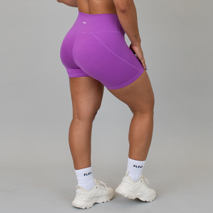 Heather Neon Purple Charge Short 5" - No Front Seam - Higher Rise by FLEO - 2