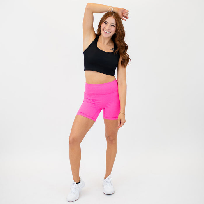Heather Neon Pink No Front Seam High Rise Spandex Shorts