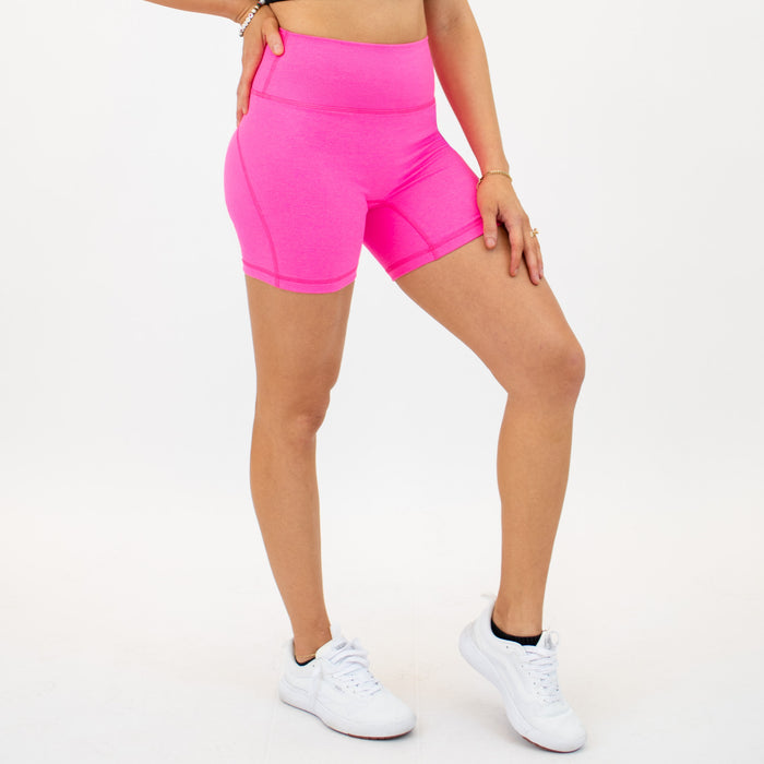 Heather Neon Pink No Front Seam High Rise Spandex Shorts