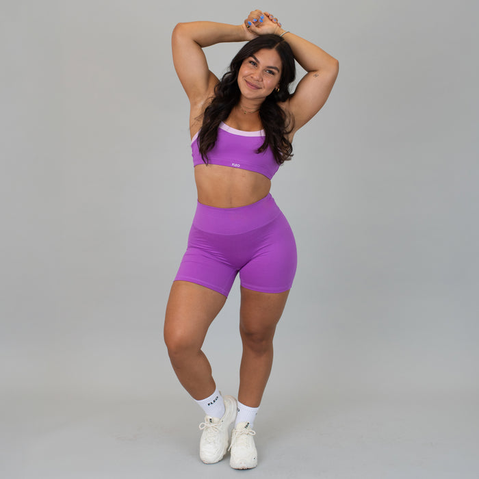 Heather Neon Purple Charge Short 5" - No Front Seam - Higher Rise by FLEO - 4