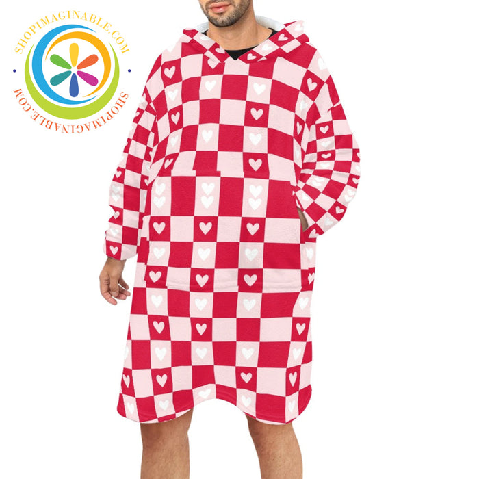 Checkered Hearts Blanket Hoodie white / ONESIZE