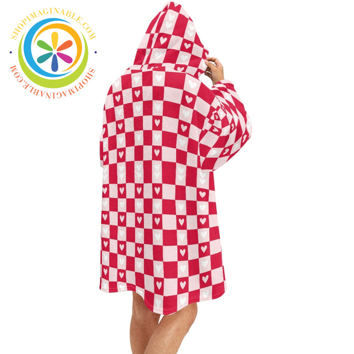 Checkered Hearts Blanket Hoodie white / ONESIZE