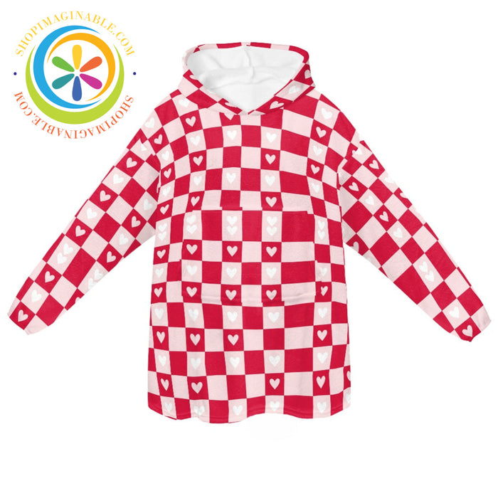 Checkered Hearts Blanket Hoodie white / ONESIZE