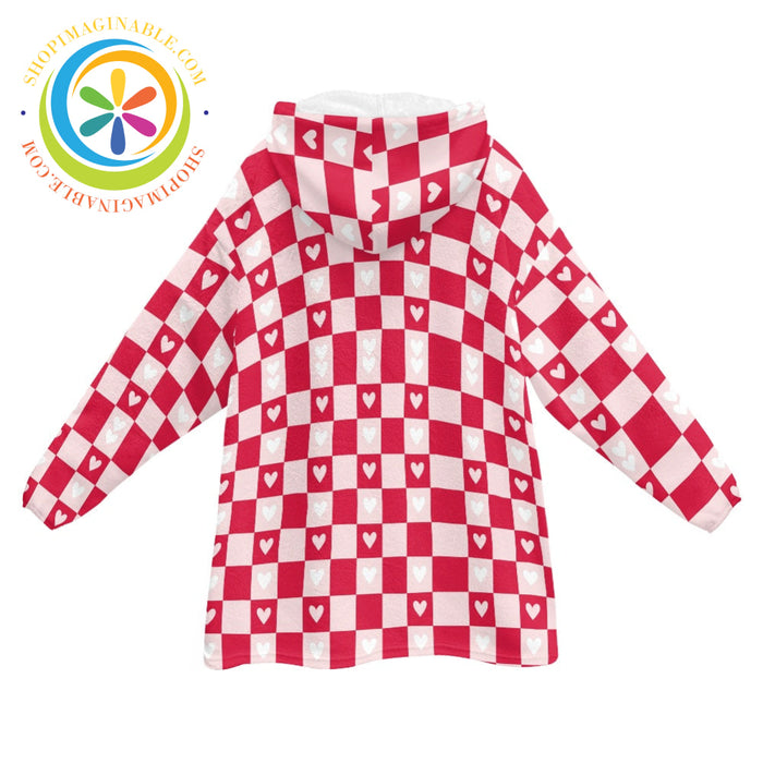 Checkered Hearts Blanket Hoodie white / ONESIZE