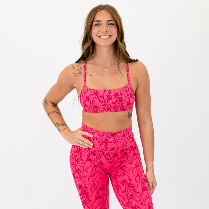 X Back Sports Bra - Chloe in Floral Wave -1