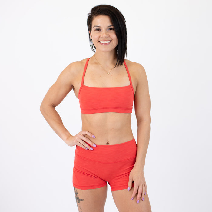 X Back Sports Bra - Chloe in Hibiscus Rib