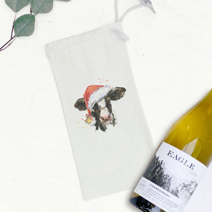 Christmas Cow - Customizable Canvas Wine Bag