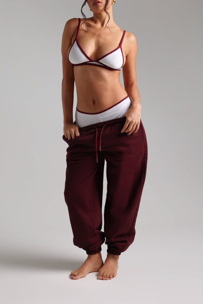 Classic Two-Tone Micro-Ribbed Mini Shorts - White/Black Cherry