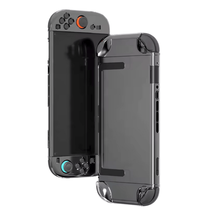 Clear protective hard case on Nintendo Switch 2 with detachable joy-con covers