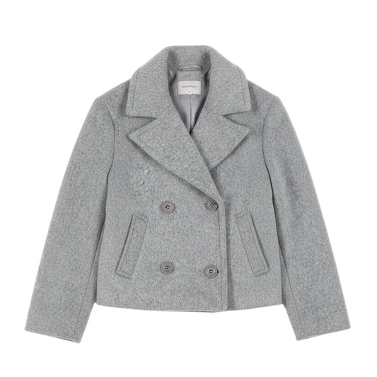 coat cropped double breasted trench style - medium grey melange