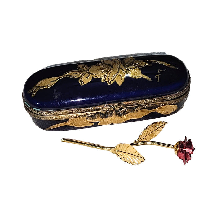 Cobalt Blue Rose Needle Box Porcelain Limoges traditional love French Trinket Box