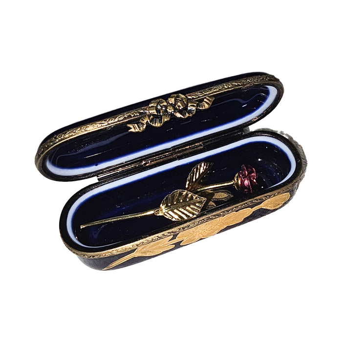 Cobalt Blue Rose Needle Box Porcelain Limoges traditional love French Trinket Box