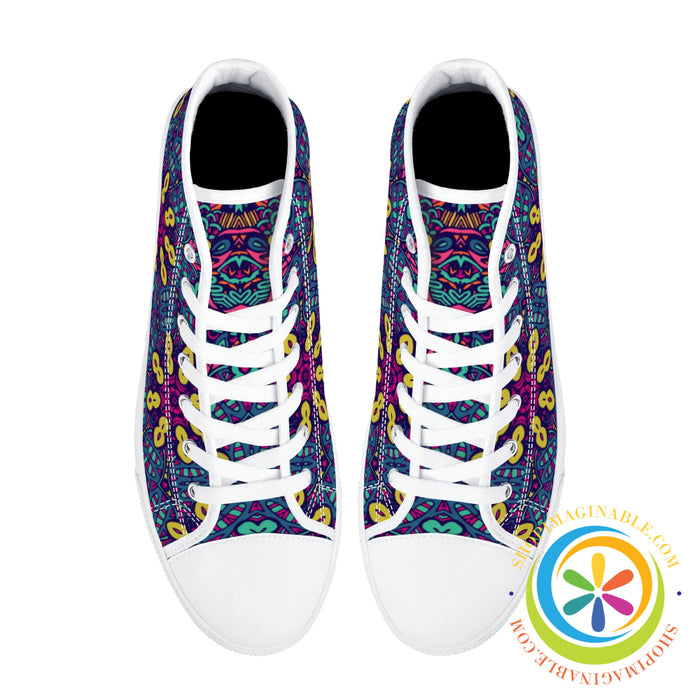 Colorful Abstract Ladies High Top Canvas Shoes