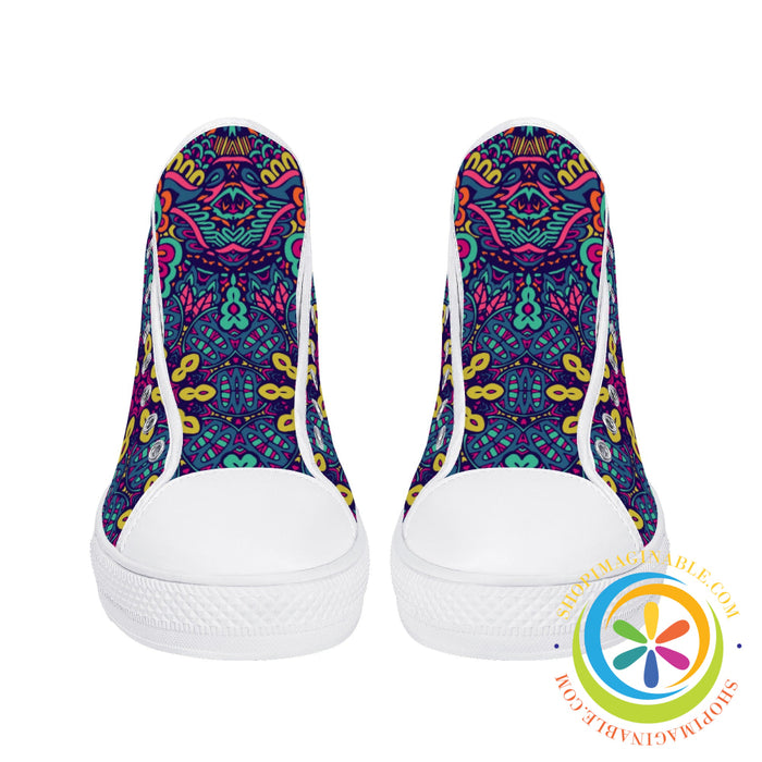 Colorful Abstract Ladies High Top Canvas Shoes