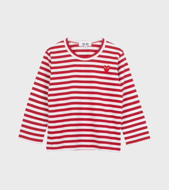 COMME DES GARCONS PLAY For Children Striped Heart Logo Long-Sleeve T-Shirt - Red/White - AZ-T663-100-2
