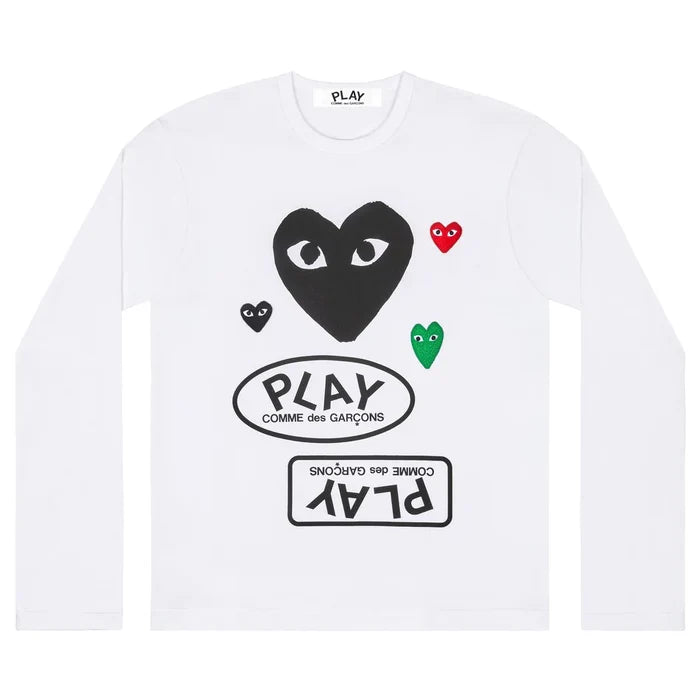 COMME DES GARCONS PLAY Multi Logo Long-Sleeve T-Shirt - White - AZ-T286-051-1