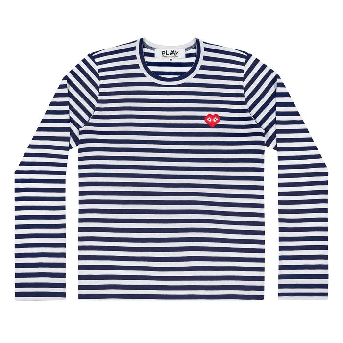 COMME DES GARCONS PLAY x the Artist Invader Striped Long Sleeve T-Shirt - Navy - AZ-T324-051-1