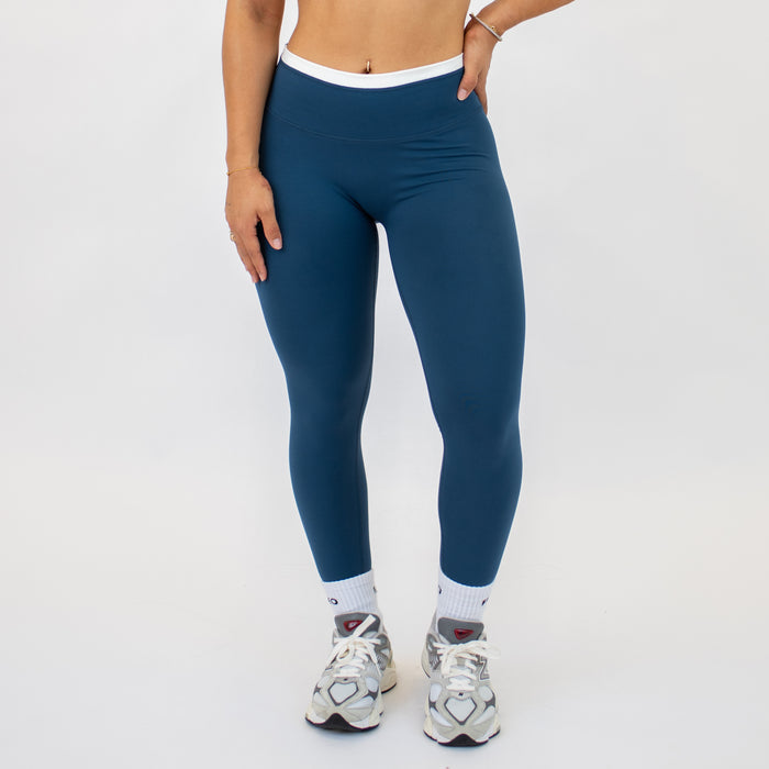 Blue Harbor + White Contrast Core Legging 25" - No Front Seam - High Rise by FLEO - 1
