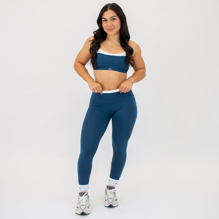 Blue Harbor + White Contrast Core Legging 25" - No Front Seam - High Rise by FLEO - 3
