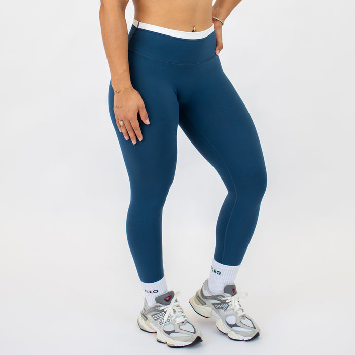 Blue Harbor + White Contrast Core Legging 25" - No Front Seam - High Rise by FLEO - 4