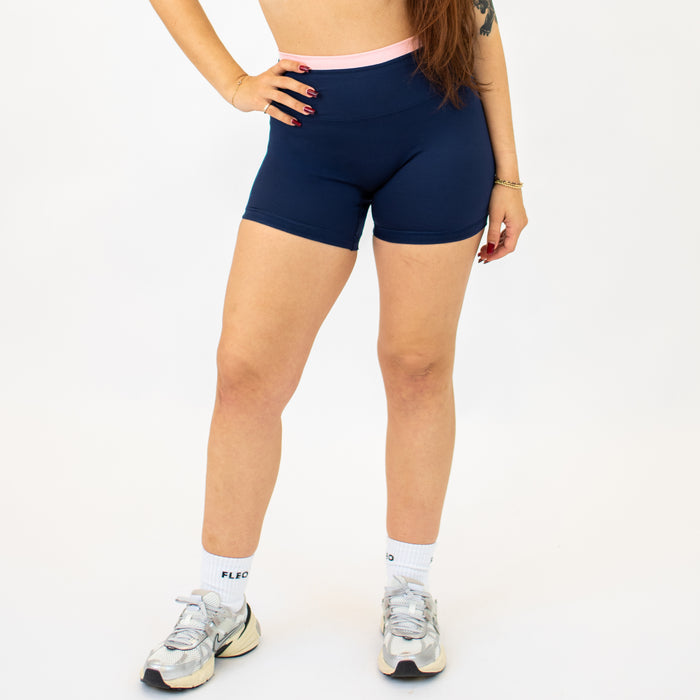 Classic Navy + Strawberry Cream Contrast Core Short 5" - No Front Seam - High Rise by FLEO - 1