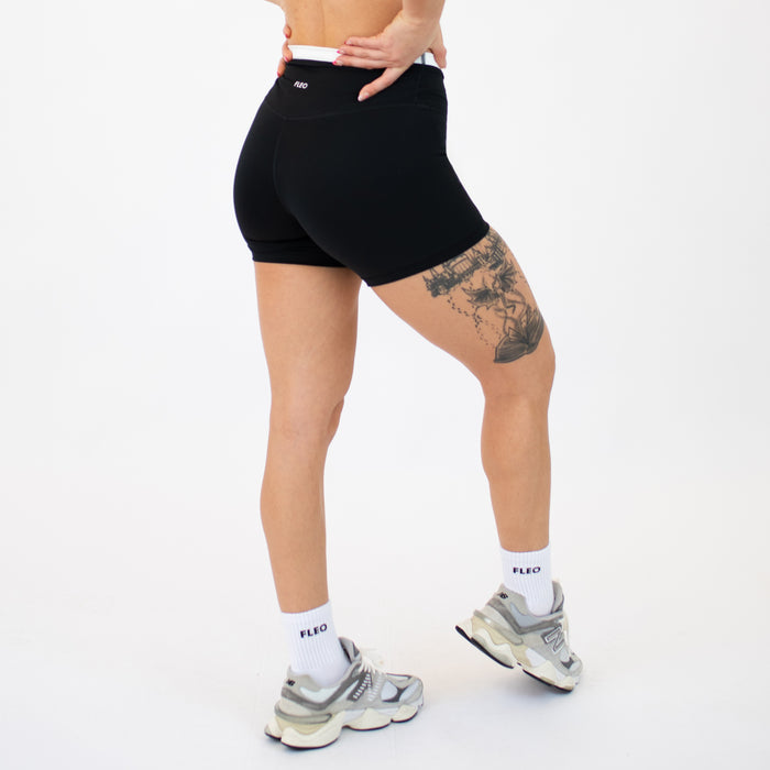Black + White Contrast Core Short 5" - No Front Seam - High Rise by FLEO - 2