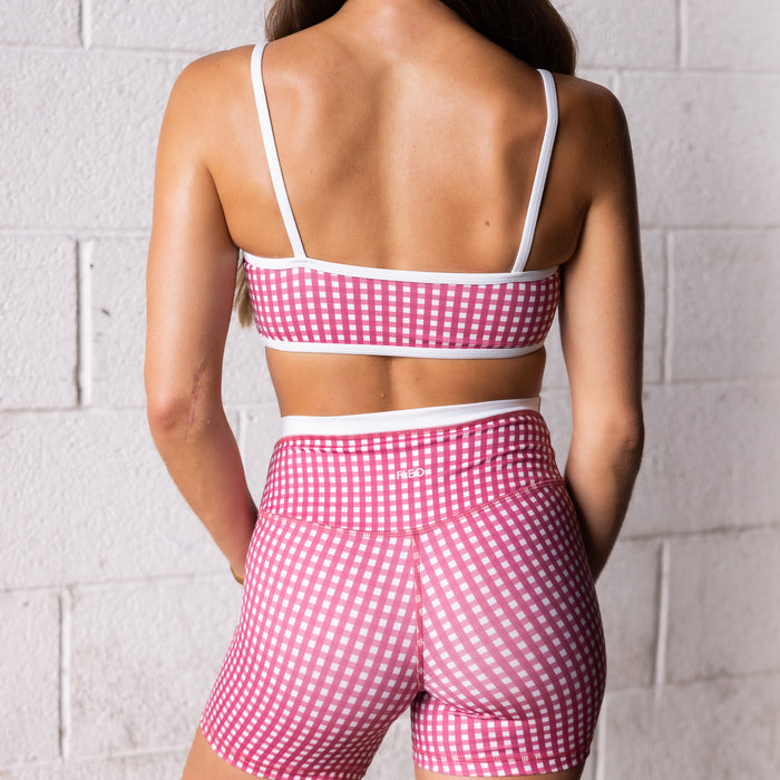 Mini Mauve Gingham Contrast Core Short 5" - No Front Seam - High Rise by FLEO - 3