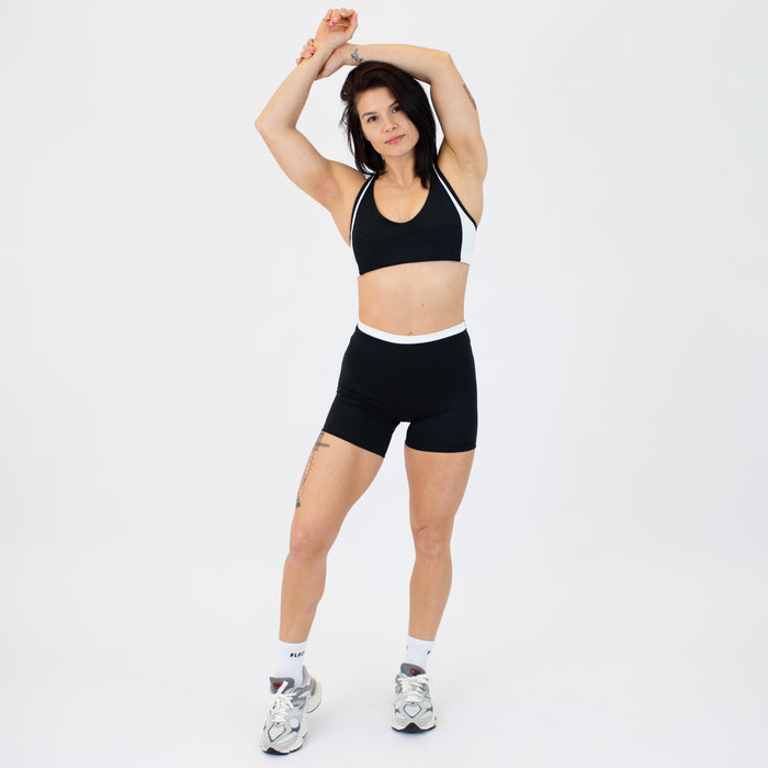 Black + White Contrast Core Short 5" - No Front Seam - High Rise by FLEO - 3