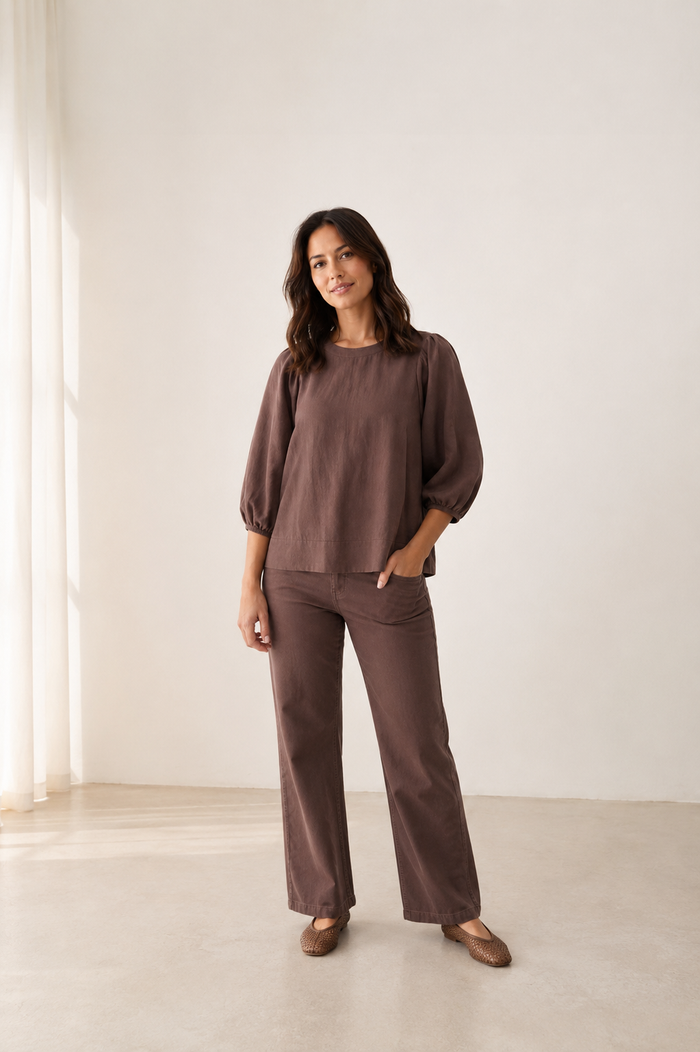 Cordelia Street Chocolate Balloon Sleeve Top