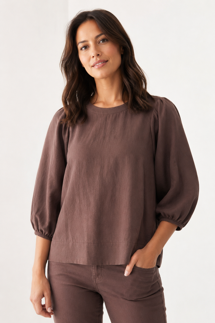 Cordelia Street Chocolate Balloon Sleeve Top