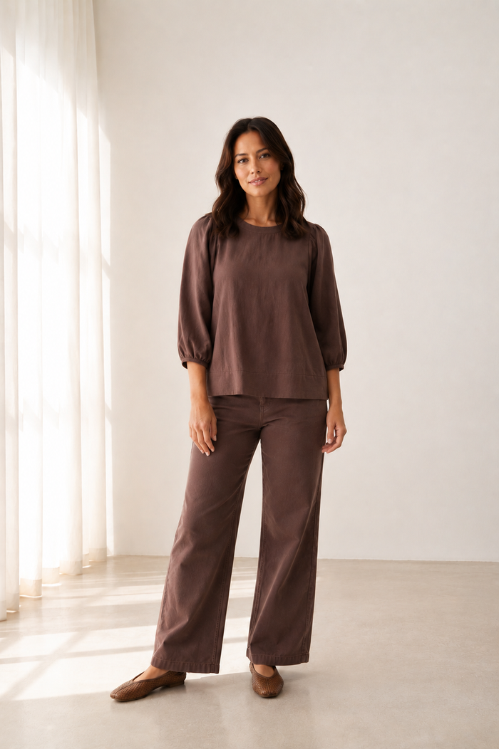 Cordelia Street Chocolate Balloon Sleeve Top