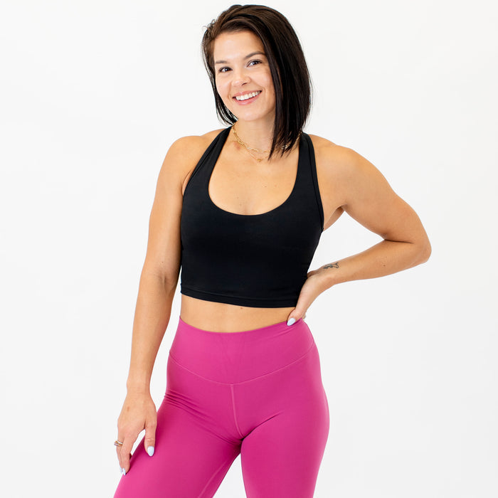 Black Core T Back Crop Tank - Fitted