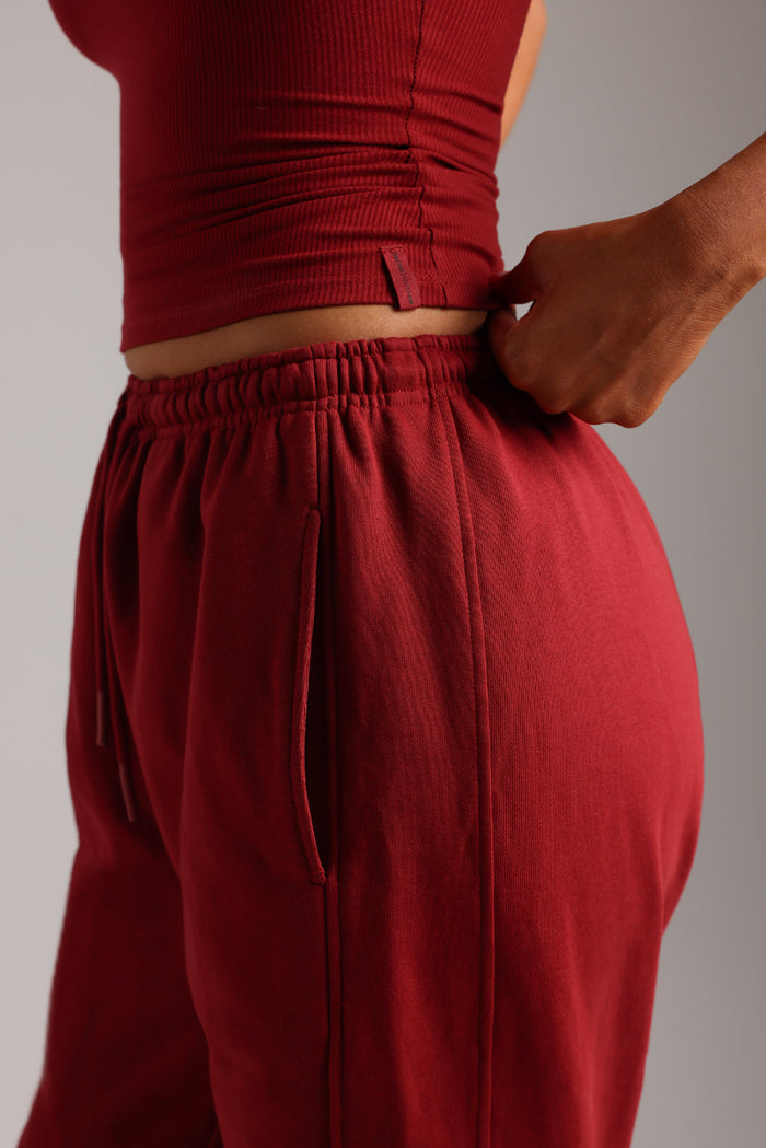 Cotton Boyfriend Sweatpants - Cranberry