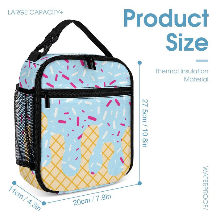Cotton Candy Blue and Pink Ice Cream Portable Insulated Lunch Bag