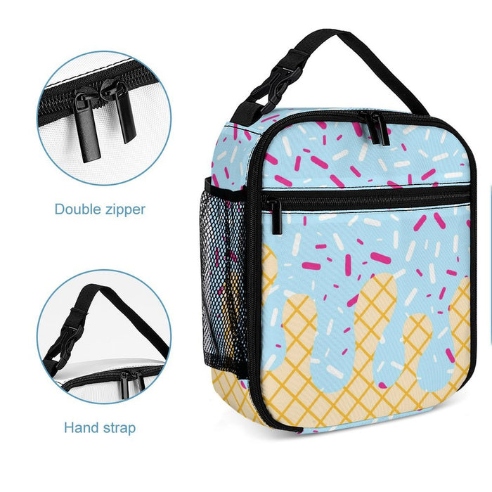 Cotton Candy Blue and Pink Ice Cream Portable Insulated Lunch Bag