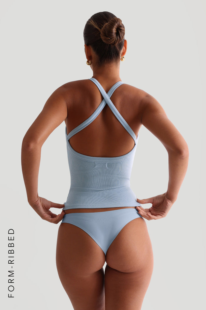 Crew Form-Ribbed Cross-Back Tank Top - Celeste
