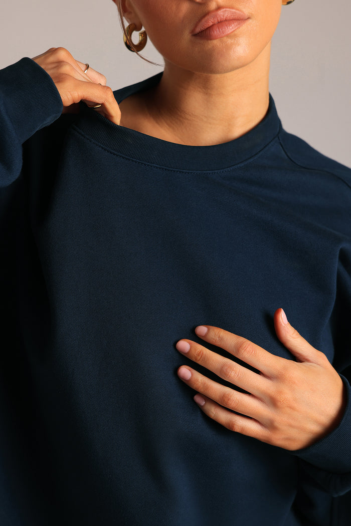 Crewneck Oversized Sweatshirt  - True Navy