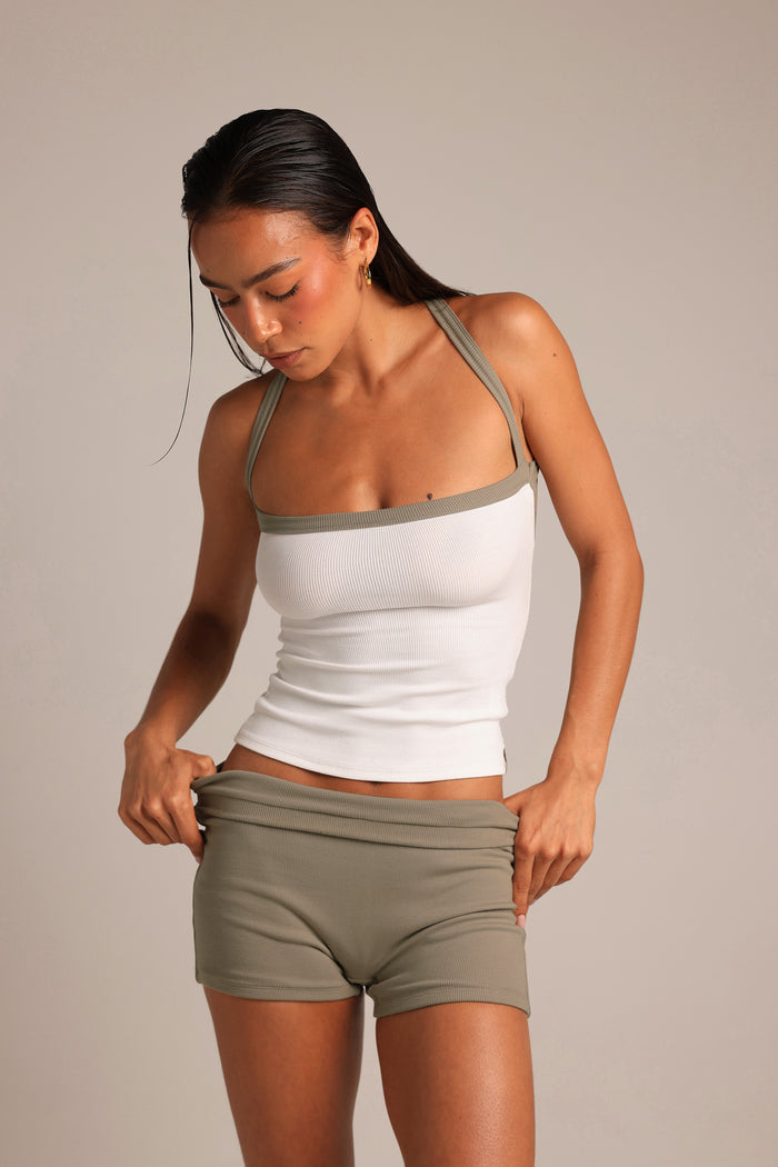 Cross-Back Tank - White/Pistachio