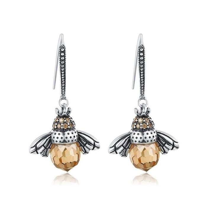 Crystal Drop Bee Earrings