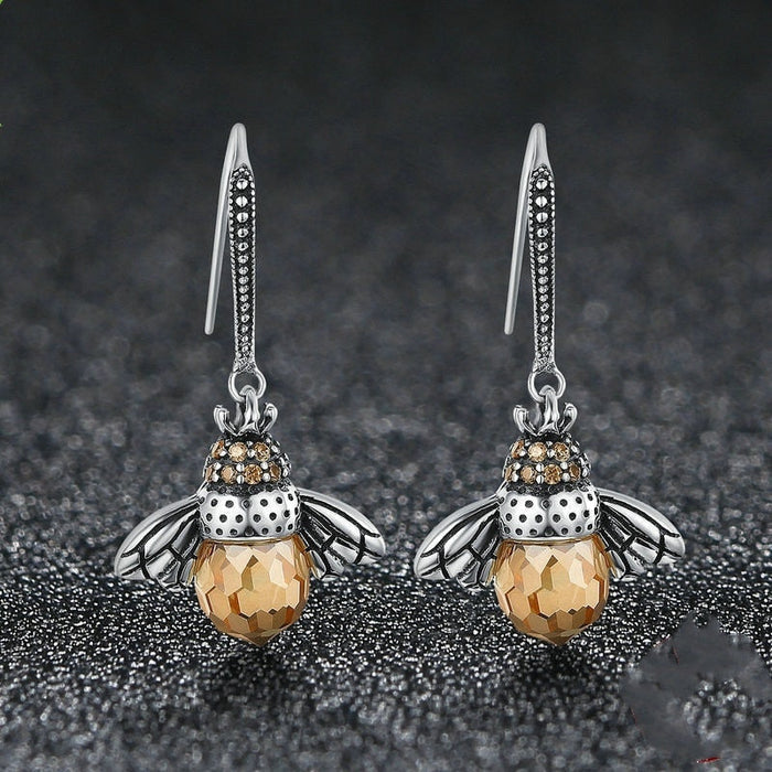 Crystal Drop Bee Earrings