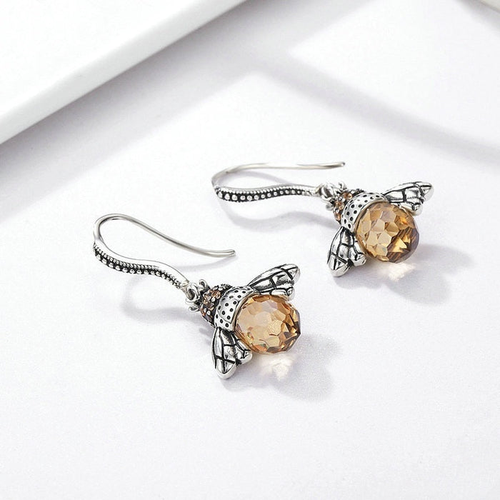 Crystal Drop Bee Earrings